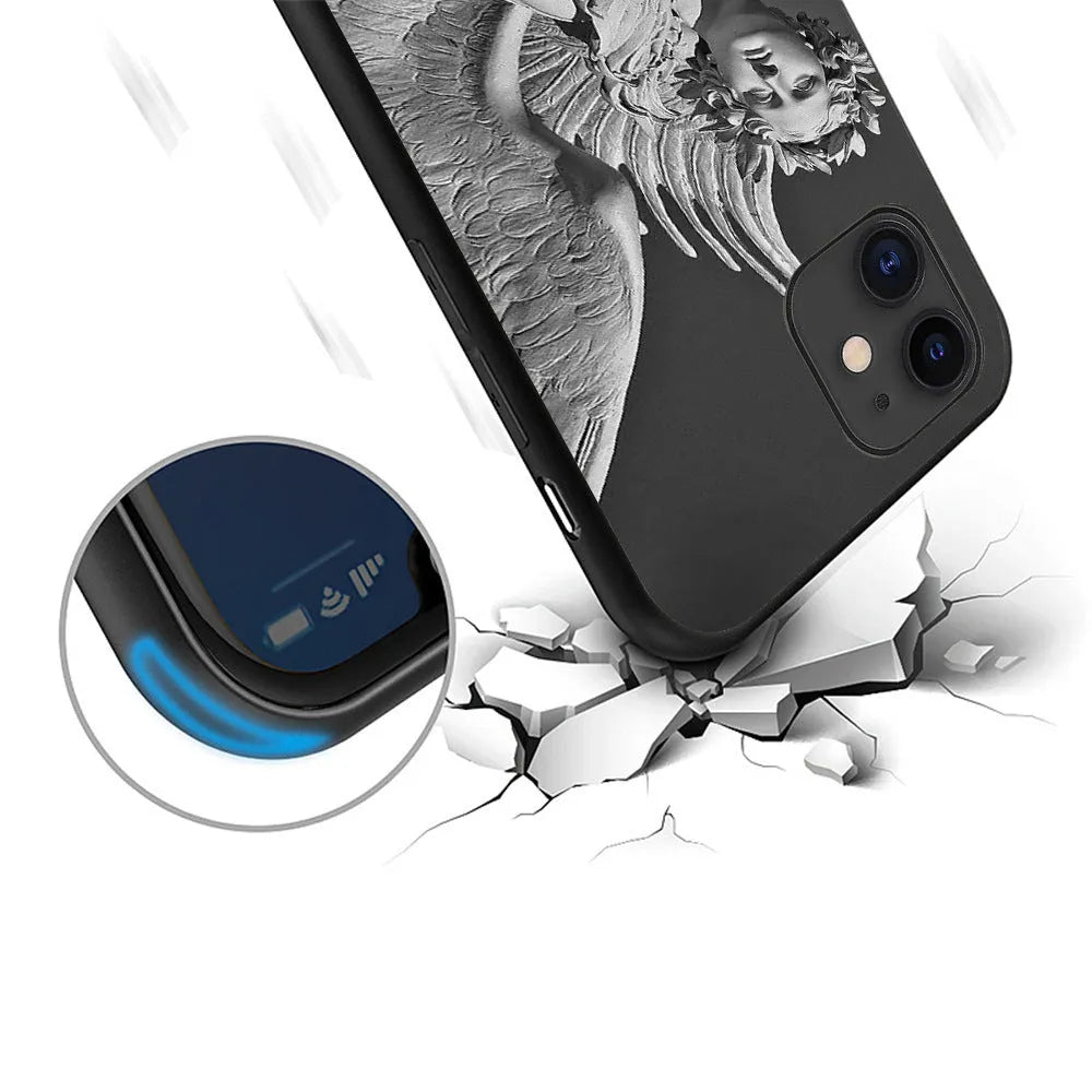 Retro sculpture couple painted TPU phone case for iPhone, simple European-style back cover in 527DS3 colour