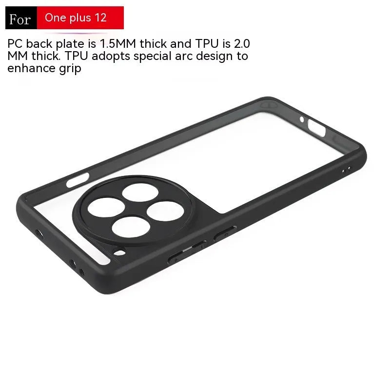 Black border transparent PC TPU frosted phone case for OnePlus with corner airbags and 1.5mm backboard