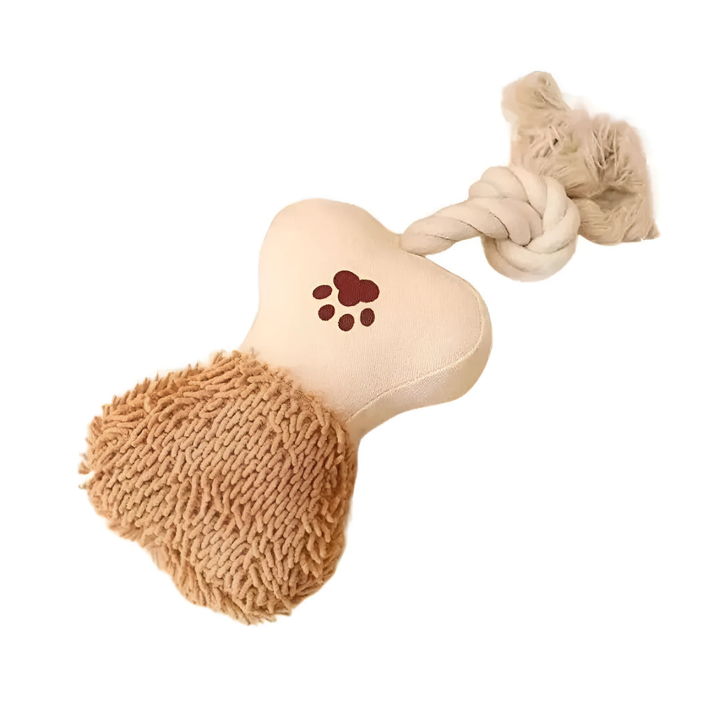 Cotton rope dog toy with canvas and sound, bone and frisbee shapes