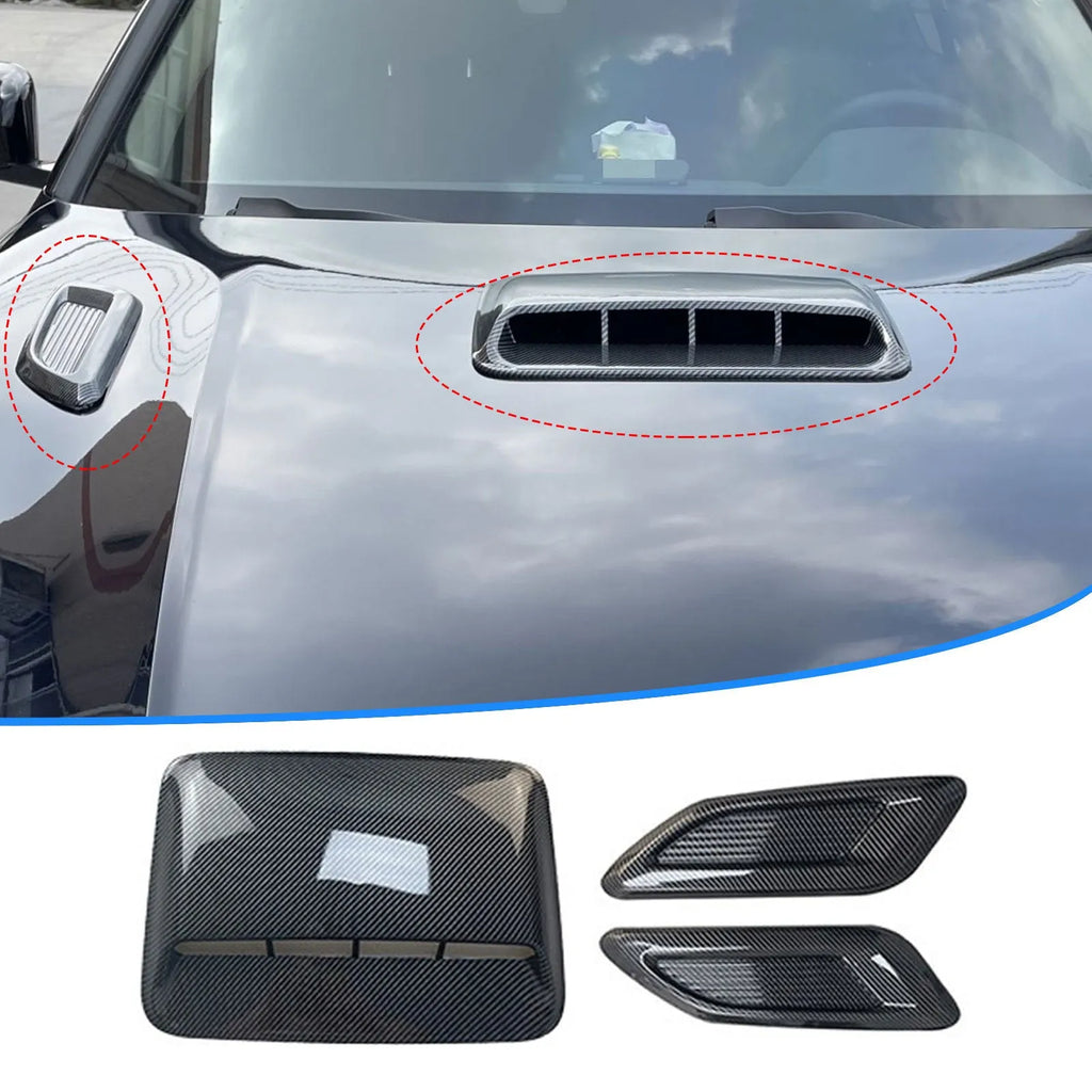 ABS plastic car air scoop shroud and engine cover set in black or carbon fibre finishes