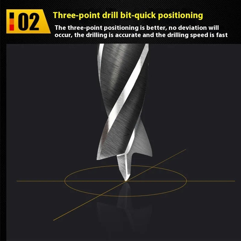 Woodworking twist punch drilling bit set of five steel bits with hexagonal handles for electric drill