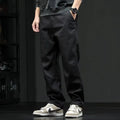Men's casual straight cotton trousers in black and gray, loose fit, mid waist, available in sizes M to 3XL.