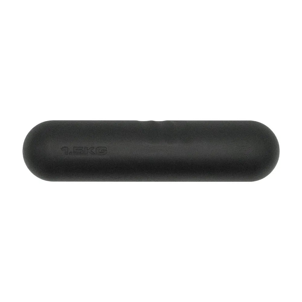 Silicone non-slip edging on a hand-drawn cast iron dumbbell stick in various colours and weights.