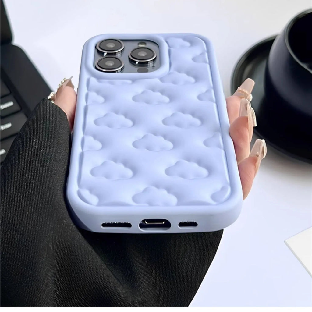 Hand oil three-dimensional cloud phone case TPU in pink with embossed floral pattern for iPhone