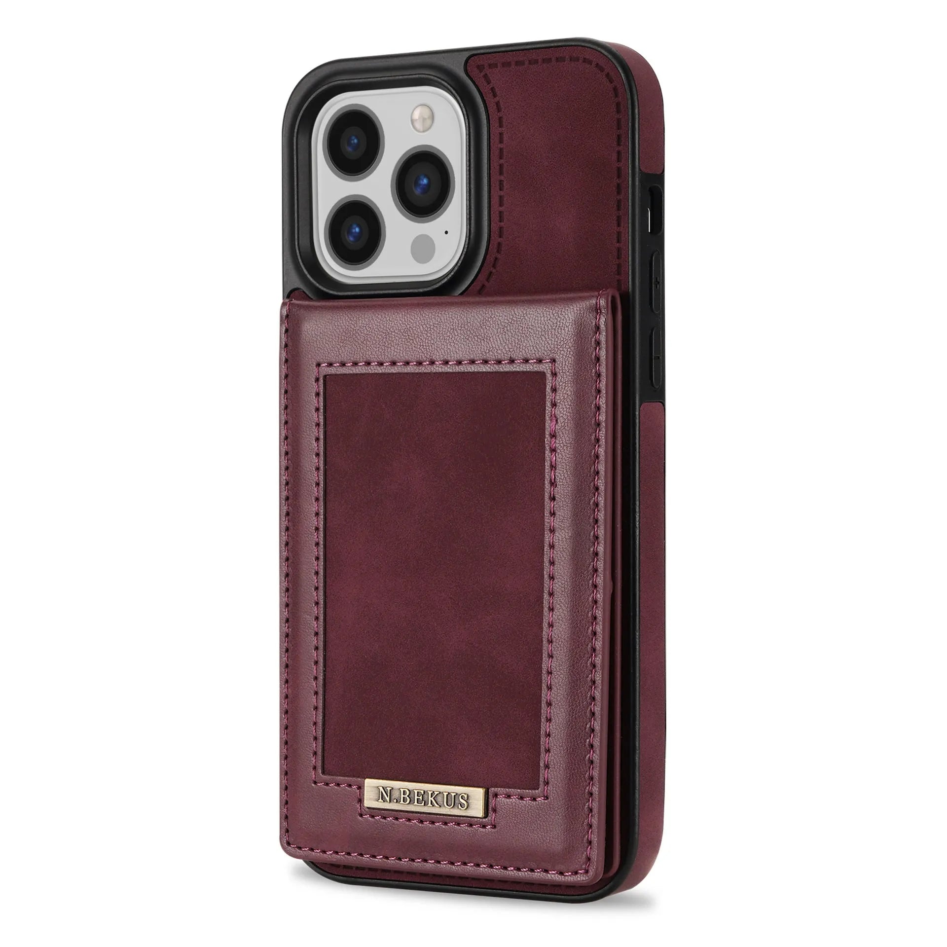 Black card holder phone case with photo frame and magnetic snap for Samsung S23