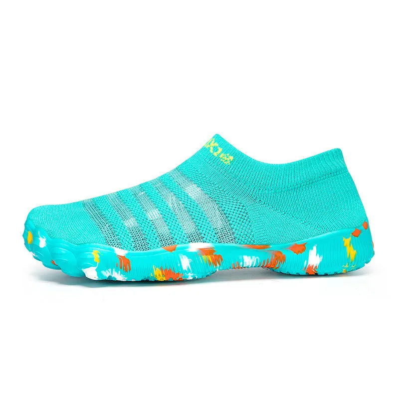 Women's flyknit camouflage water shoes with rubber sole and lace-up front in multiple colour options.