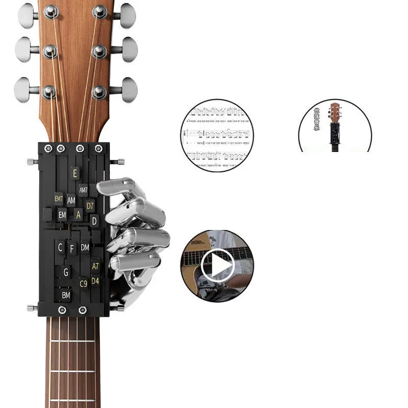 Auxiliary folk guitar chord practice gear with double chord mechanism for novice musicians