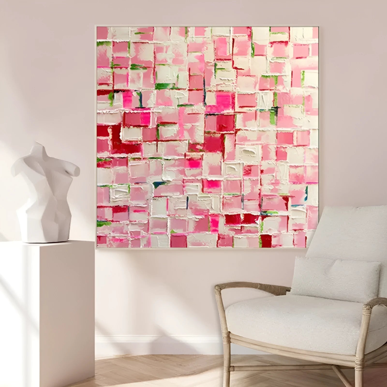 Hand painted modern abstract square oil painting on canvas, no frame, colourful design for kids room and home interior decor