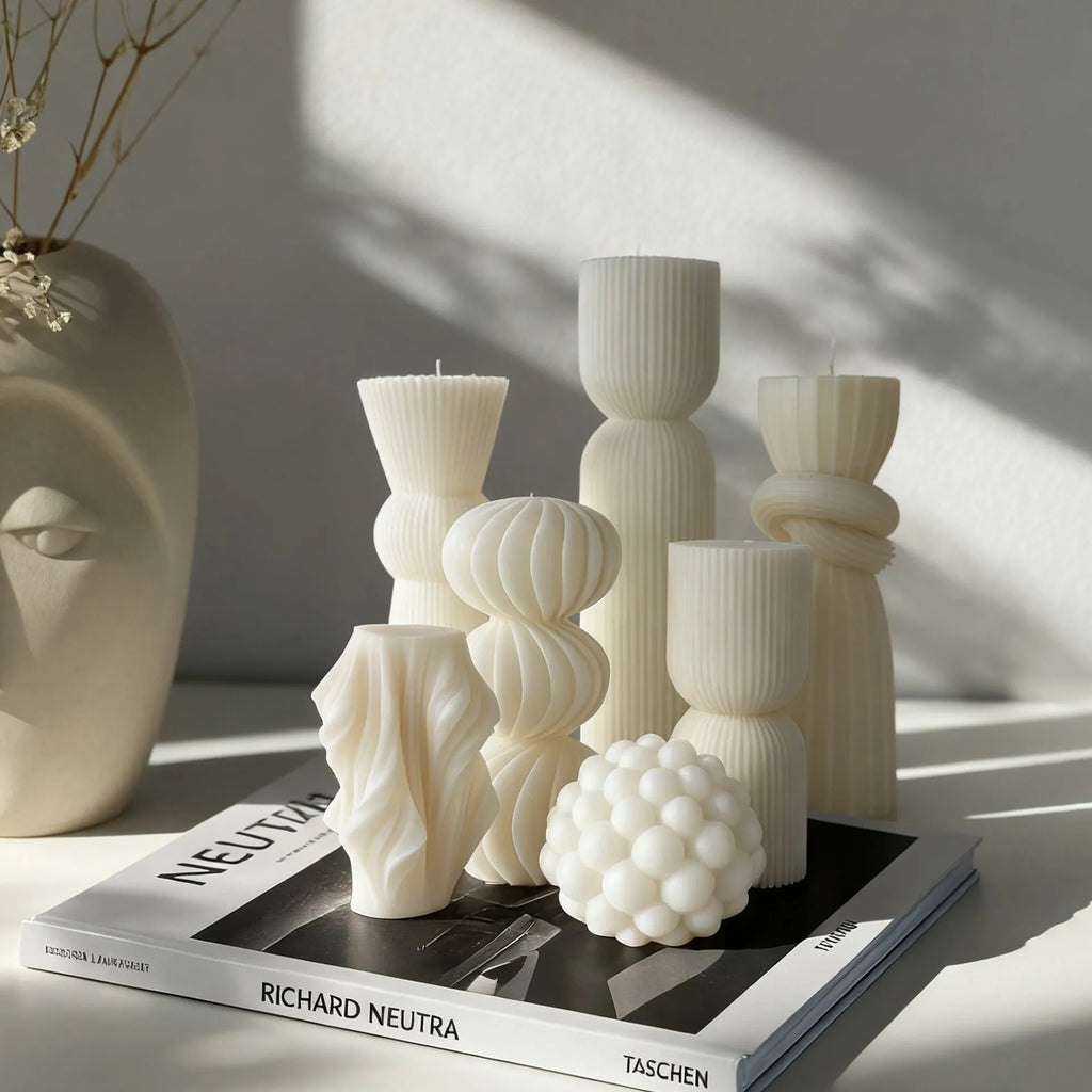 White spherical soy mixed wax handmade aromatherapy candle on table