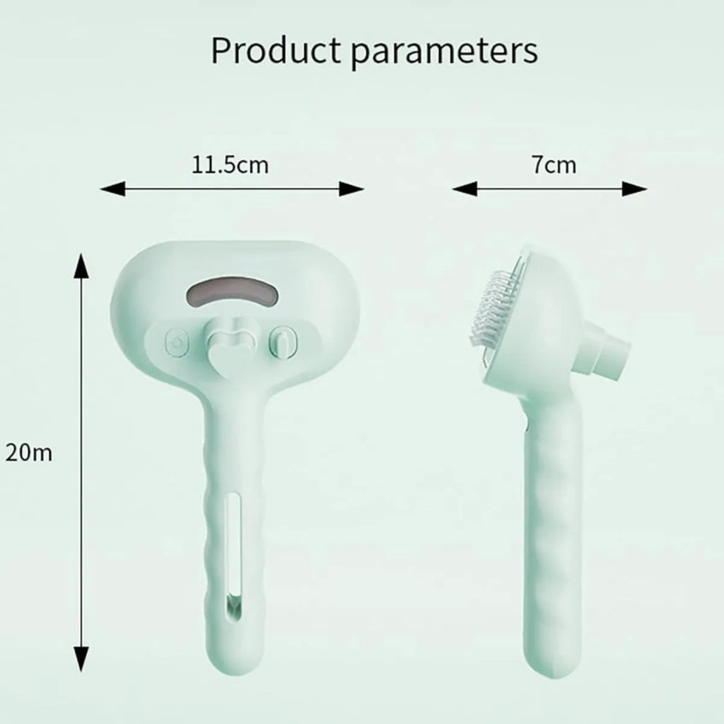 Chevaroo 3-in-1 self-cleaning pet steam brush with silicone bristles and nano mist, green colour, on white background