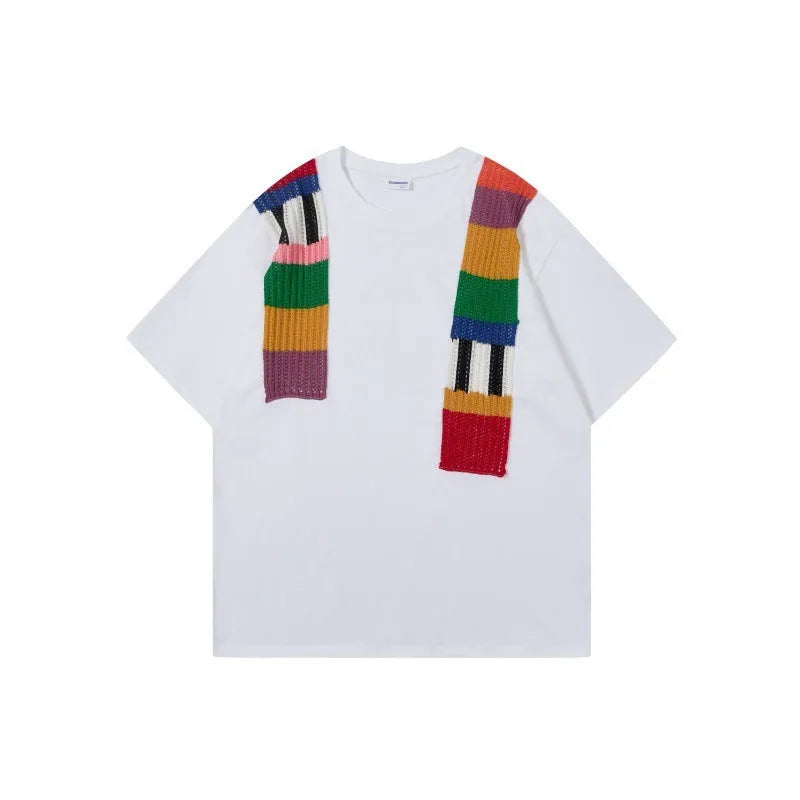 Men's patchwork letter design cotton t-shirt in loose fit with short sleeves