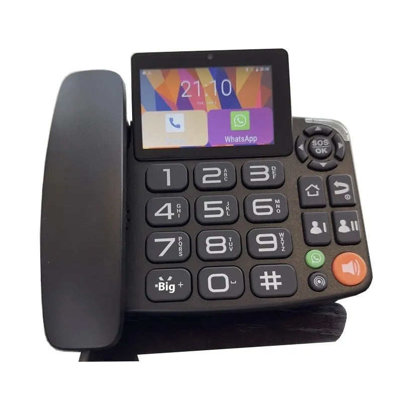 Black H1 Pro Android landline telephone with 4G dual card, touch screen and caller ID.