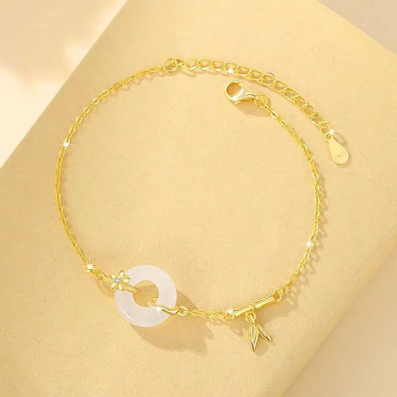 Silver gold electroplated peace buckle bracelet with white chalcedony stones in starry sky pattern