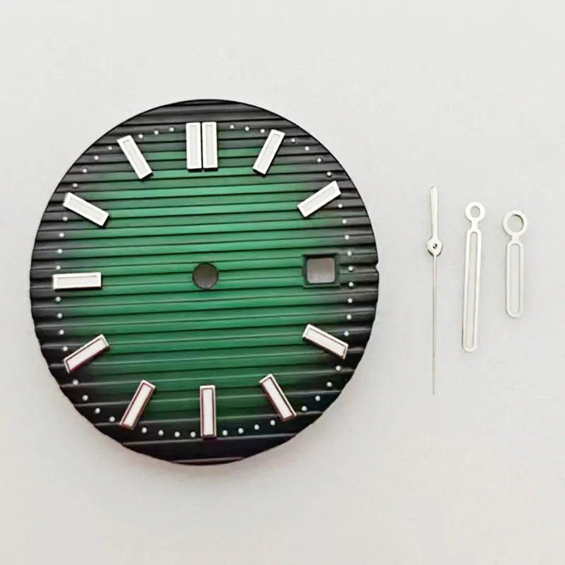 30.5mm solar stripe nail green luminous watch dial plate with matching hands for 2813 8215 movements