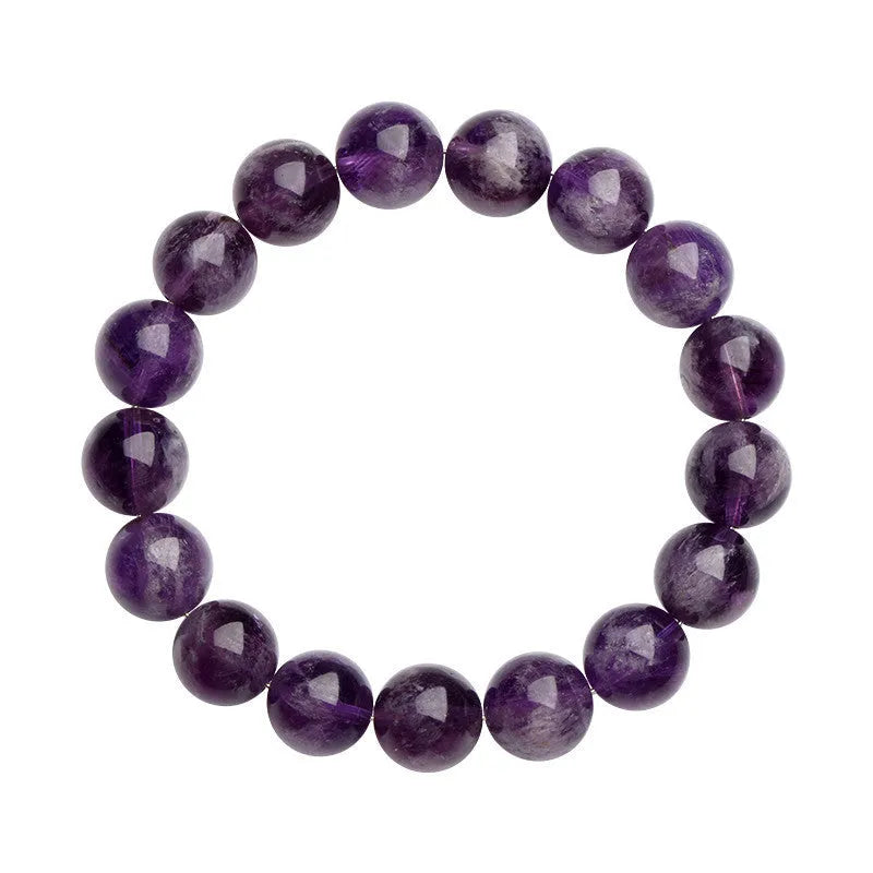 Natural feather Amethyst Snow Mountain purple crystal bracelet with geometric beads and Ruyi element.