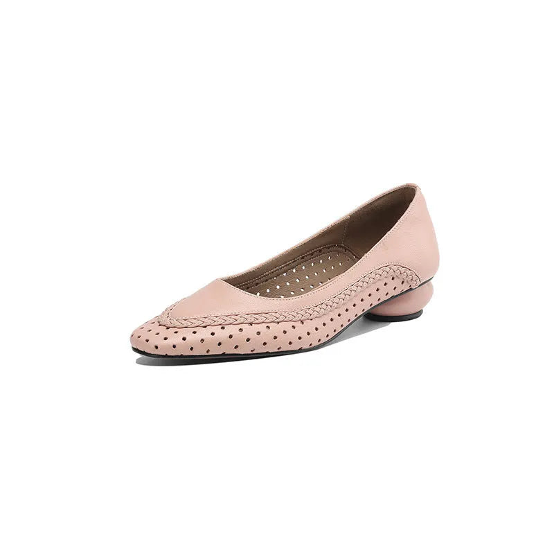 Women's shallow mouth hollow-out round toe mid heel sandals in light colours