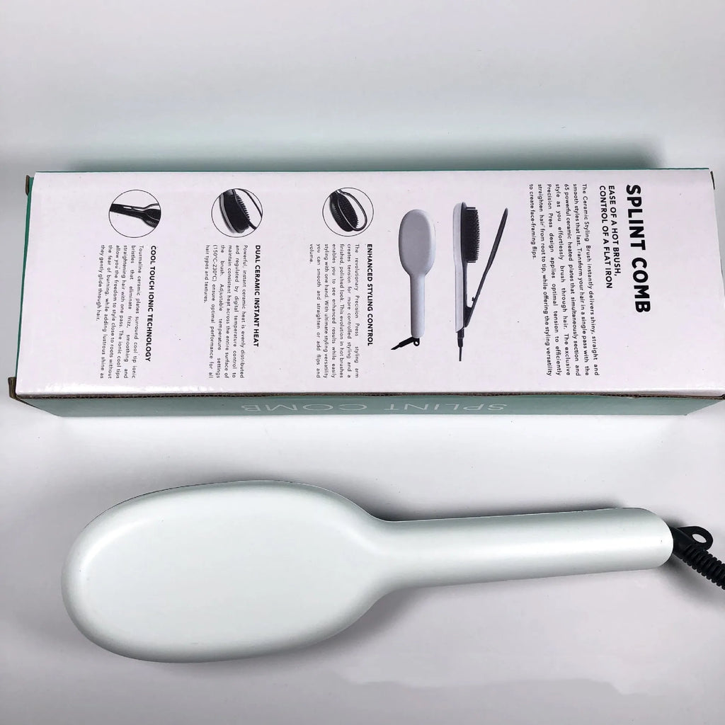 Explosive Style hair styler comb with tourmaline ceramic barrel, 10 heat settings, black and white finish