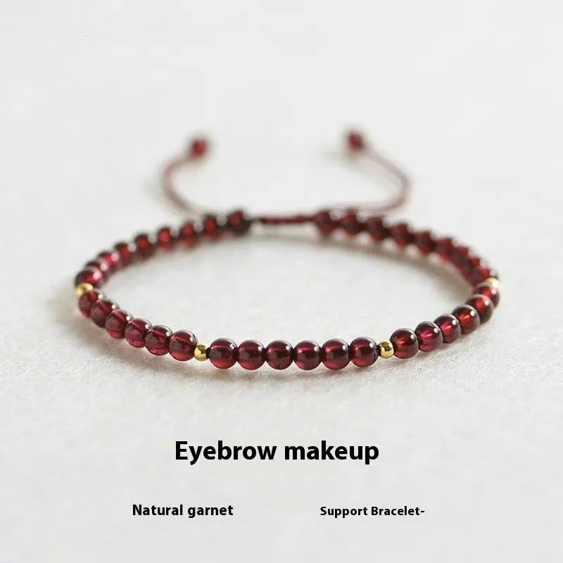 Hand-woven garnet Chinese bracelet with red rope design on flexible wire