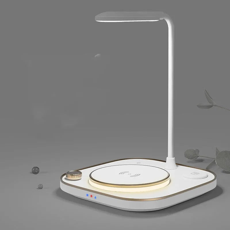 Black, green, or white 15W wireless magnetic charger with optional desk lamp and USB-C cable.
