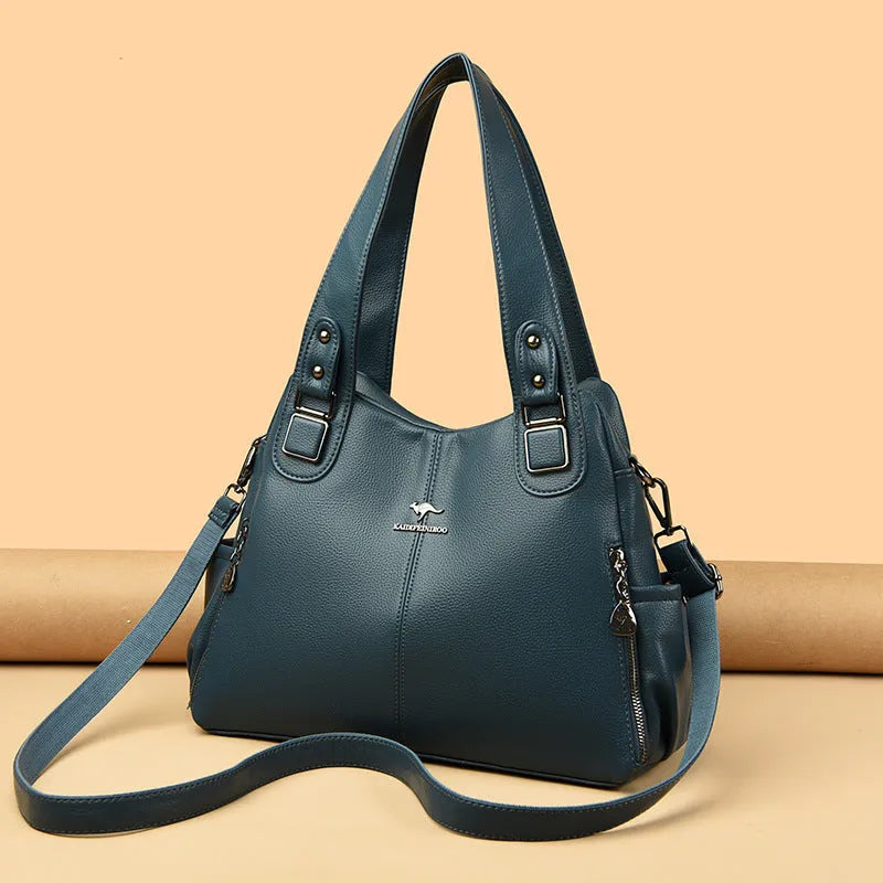 Women's PU crossbody shoulder bag, horizontal square, soft, large capacity, zip pocket, six colours