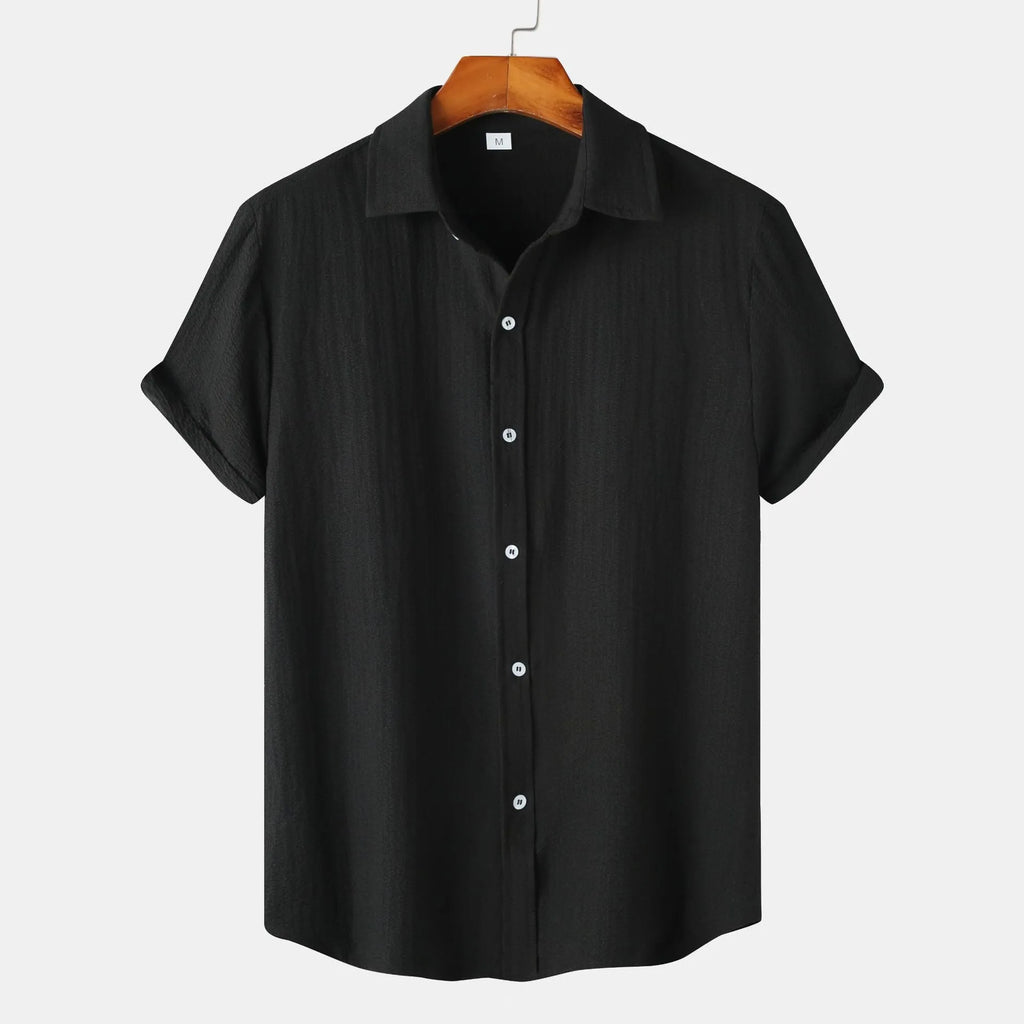 Men's short-sleeved polyester cardigan shirt available in multiple colours and sizes S through 5XL