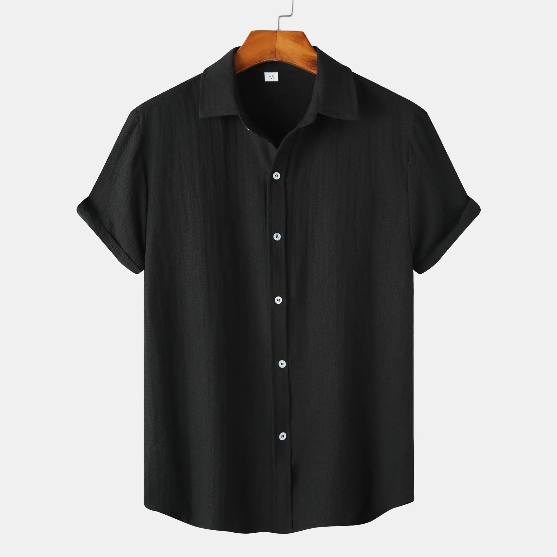 Men's short-sleeved polyester cardigan shirt available in multiple colours and sizes S through 5XL