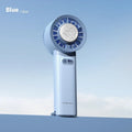 White handheld turbo jet fan with three blades, showing touch controls and compact portable design.