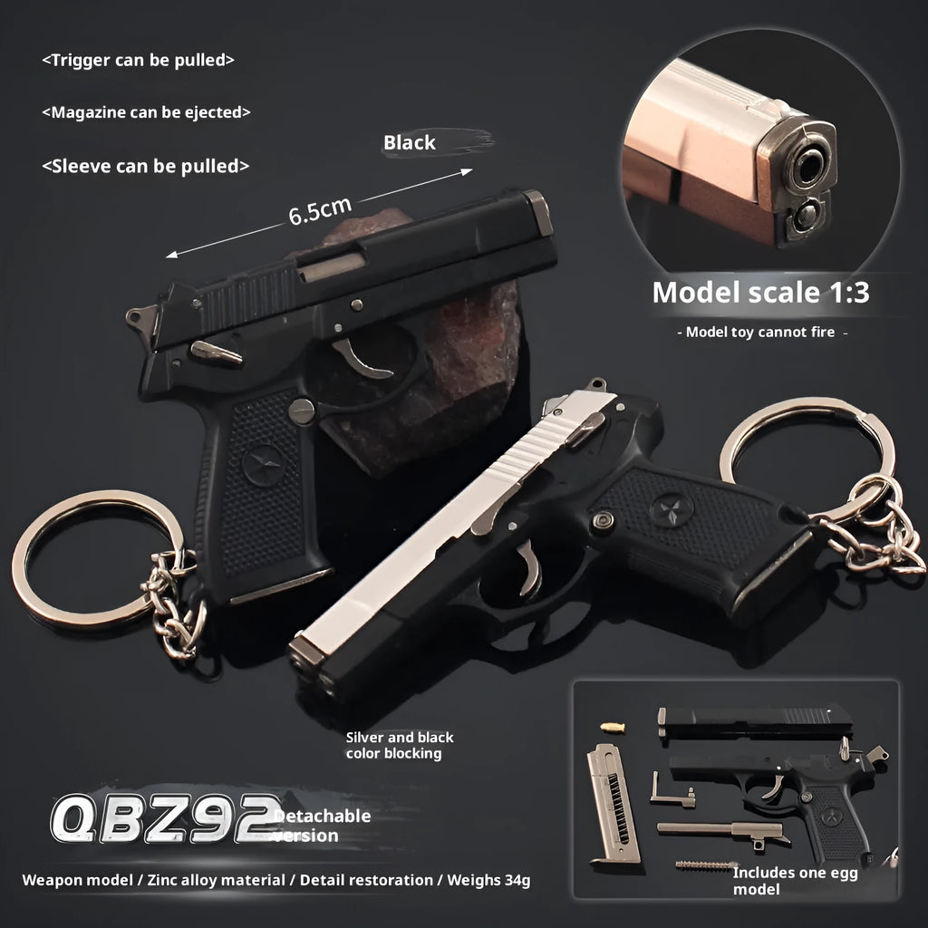 Semi-alloy disassembly grab model keychain pendant in black with geometric shape on key ring