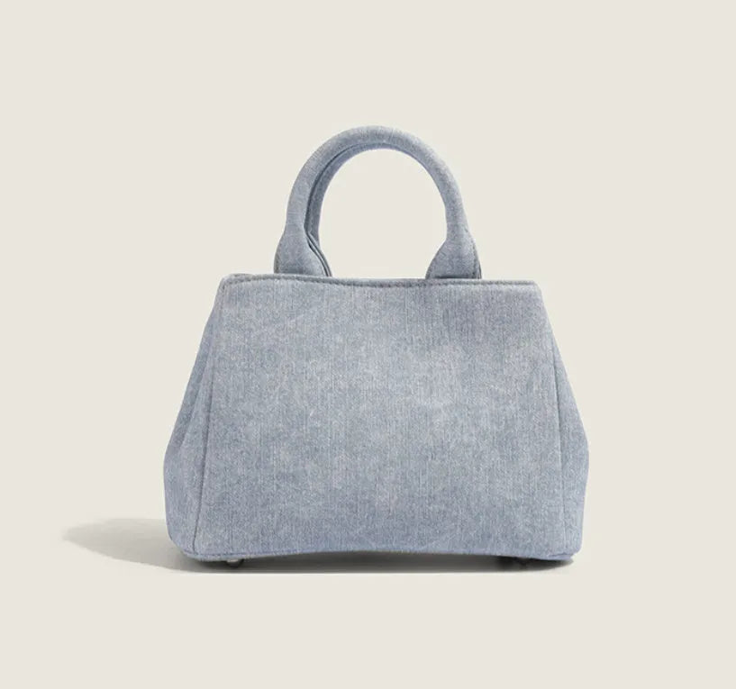 Women's soft PU shoulder bag in denim blue and white colour options without pendants