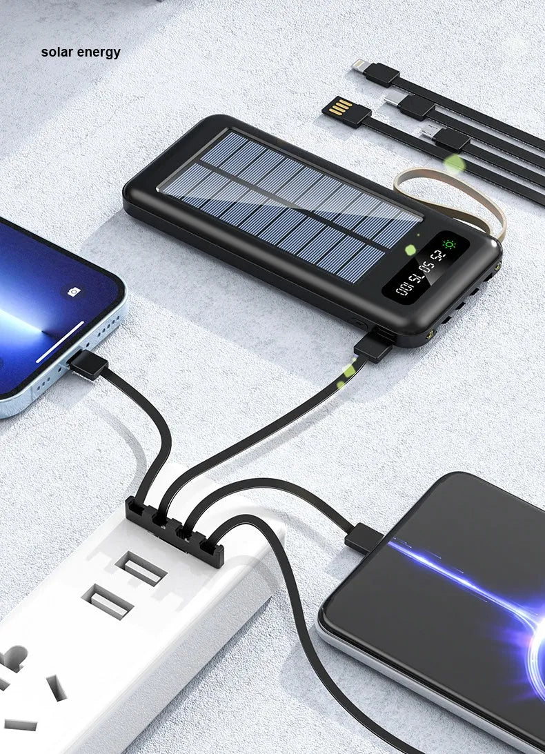 Solar power bank in black or white with 20000mA/30000mA capacity and polymer lithium ion battery