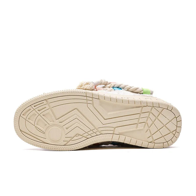 Creamy white retro skateboard shoes with lace-up front and low platform heel