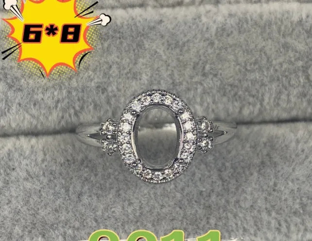 Oval open mouth ring with 6x8mm stone and five-pointed star design on electroplated copper