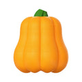 Pumpkin orange plastic dog chew toy with a woven rope handle for fetch.