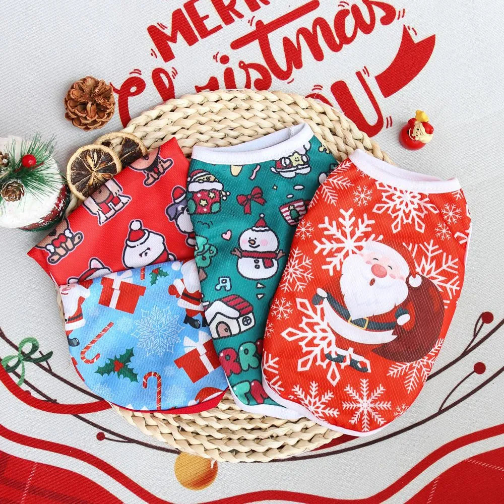 Christmas pet vest for small dog or cat in Red Santa Claus colour, polyester non-shedding short style