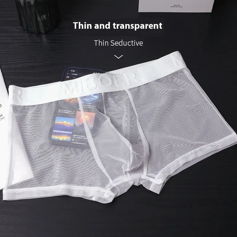 Men's thin polyester boxer shorts in six colours including black, white and sapphire blue