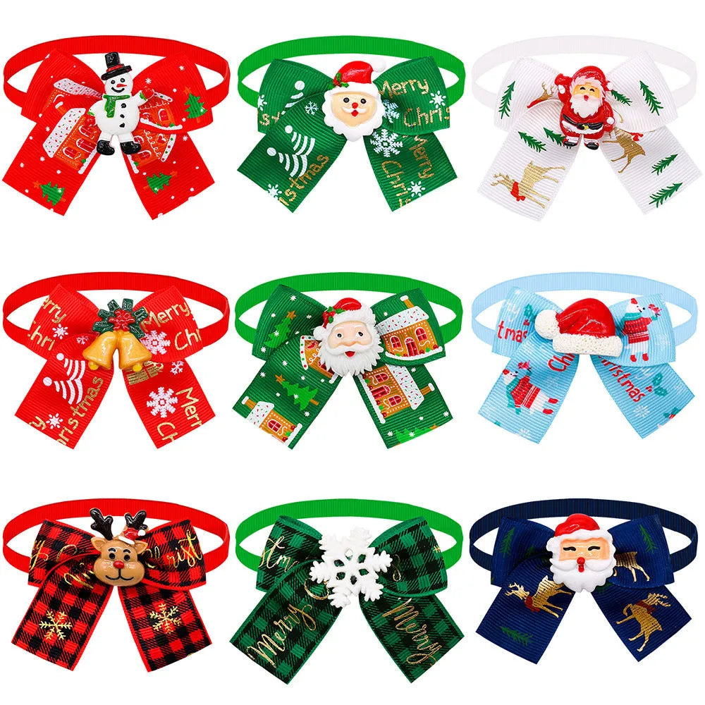 Red and green British style polyester bow tie for pets and Christmas tree decoration