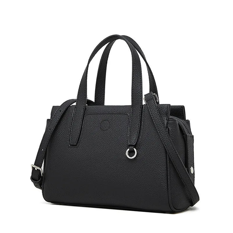 Genuine cowhide leather crossbody bag with horizontal square design in black, brown, and grey colour options