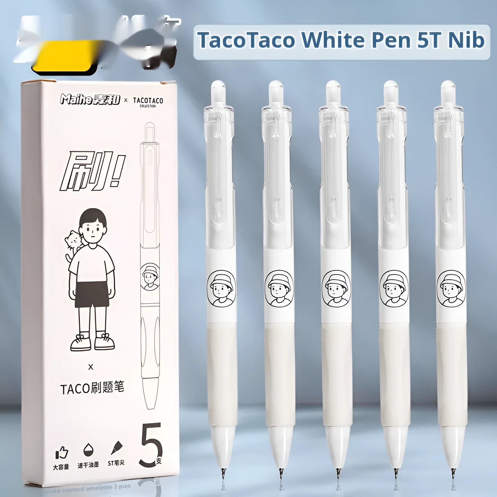 Five neutral black Taco Series student ballpoint pens with 0.5mm tips and quick-drying ink