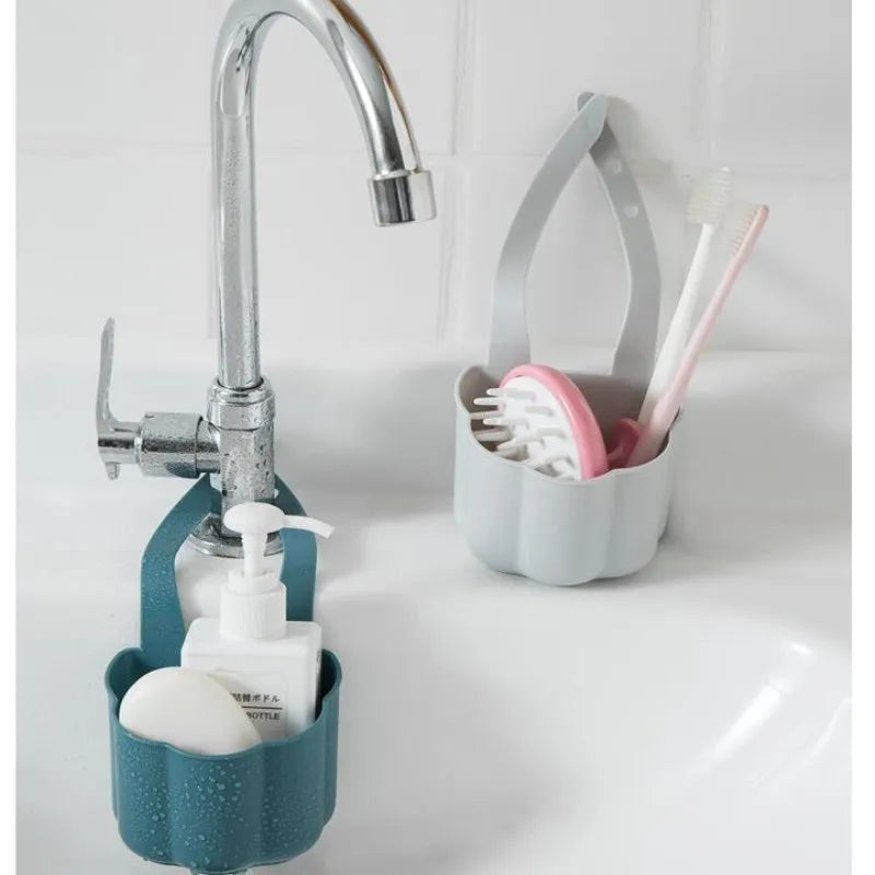 Nordic style plastic sink drain basket in dark blue, 20cm length kitchen storage organiser