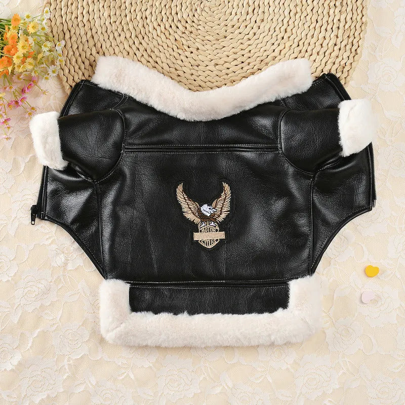 Leather dog jacket in black and brown colours for autumn winter wear with vest style options