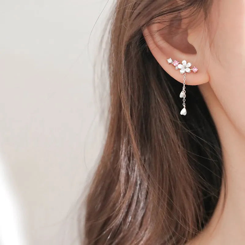 Flower earrings with super fairy design, long pendant drop, 1.8cm x 2.9cm, gold or silver copper earrings