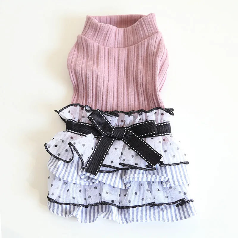 Polka dot lace cake dress pet clothing in princess style for small dogs