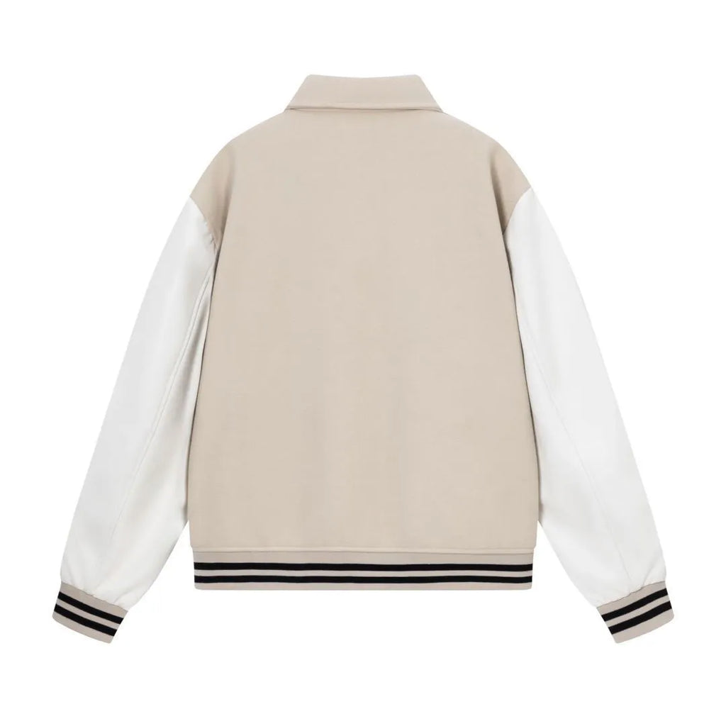 Women's autumn winter wool jacket with bone embroidery stickers in apricot colour