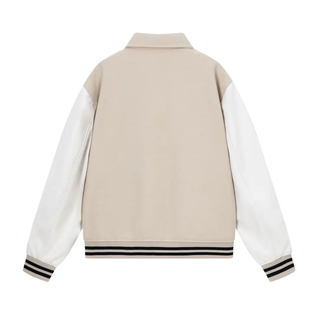 Women's apricot stickers bone embroidered long sleeve wool jacket for autumn winter.