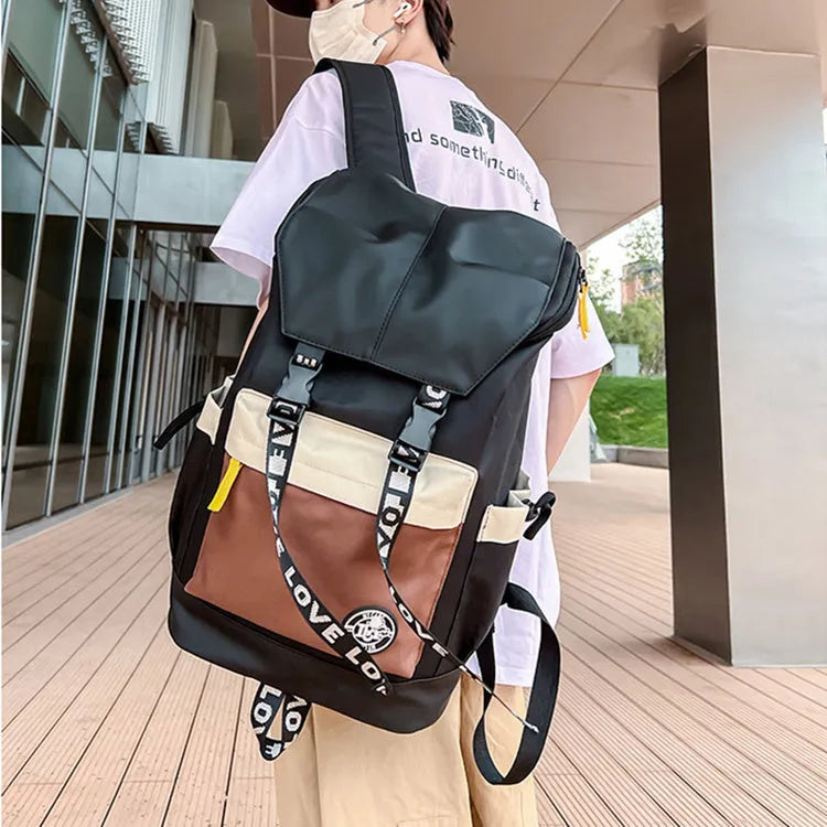 Colour matching Oxford cloth backpack shown in black, green, and red colour options