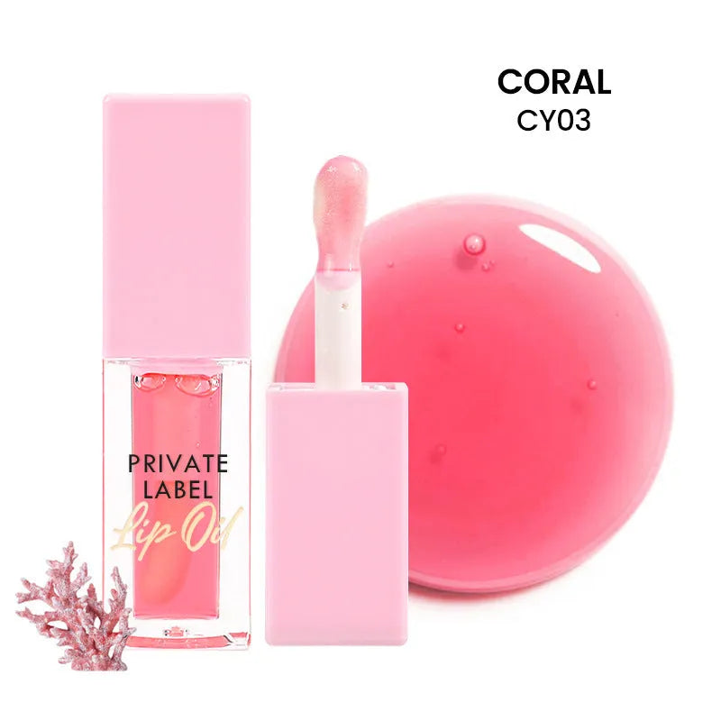 Natural transparent lip gloss tube in six fruit shades: bird of paradise, cherry, coral, mango, strawberry, watermelon