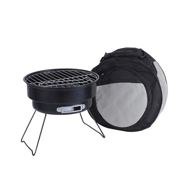 Small round folding ice stove with grill mesh and barbecue grill for 1-2 people.