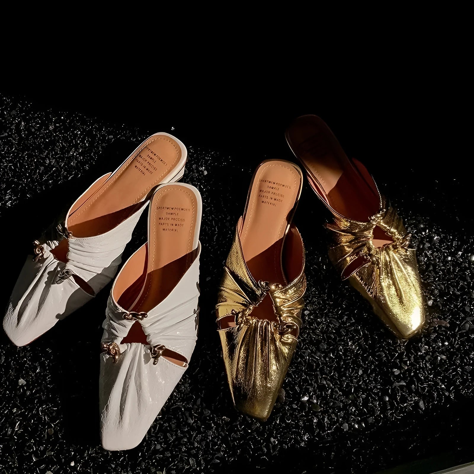 Women's genuine leather half toe cap slippers in metallic colours with square toe and TPR sole