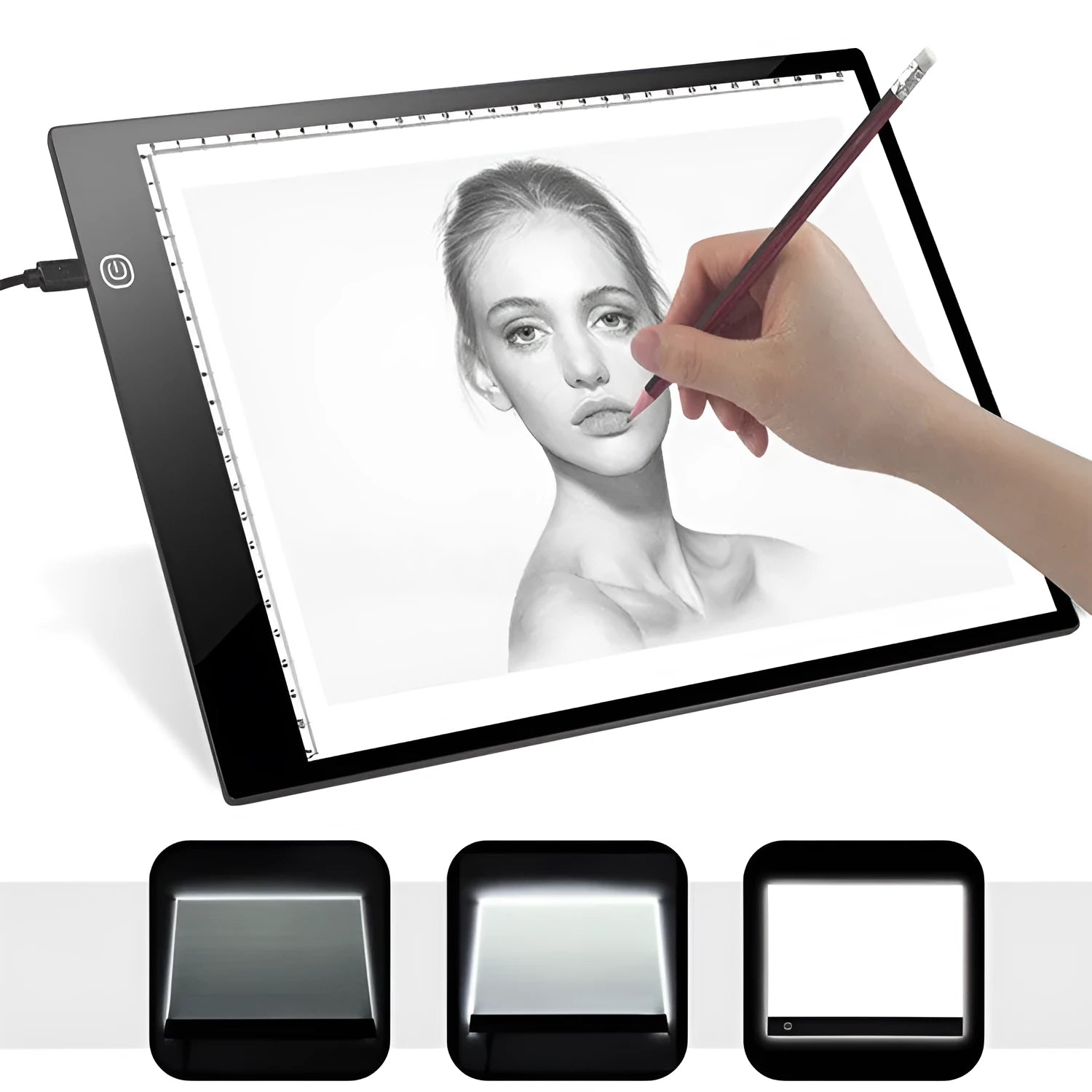 Three-speed dimming A4 LED drawing board with USB cable for tracing and sketching