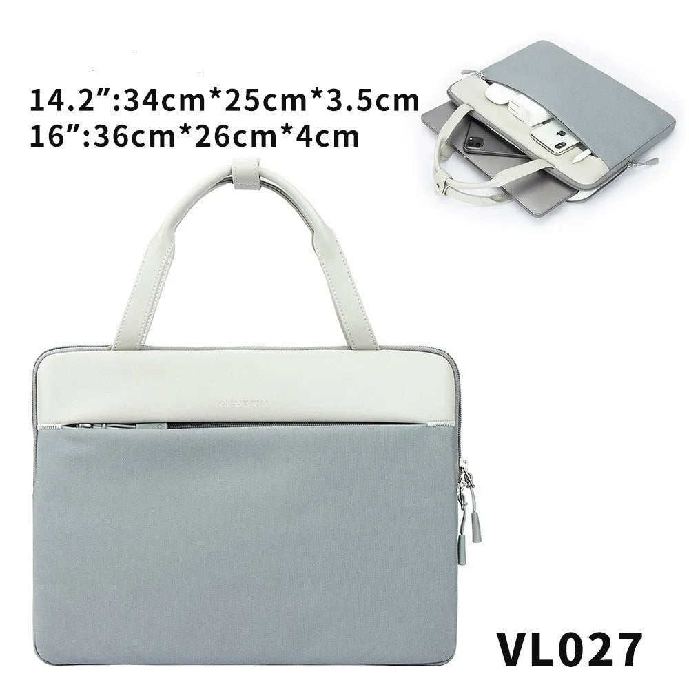 Waterproof polyester laptop sleeve 14.2 inch in light gray with soft handle and zipper pocket